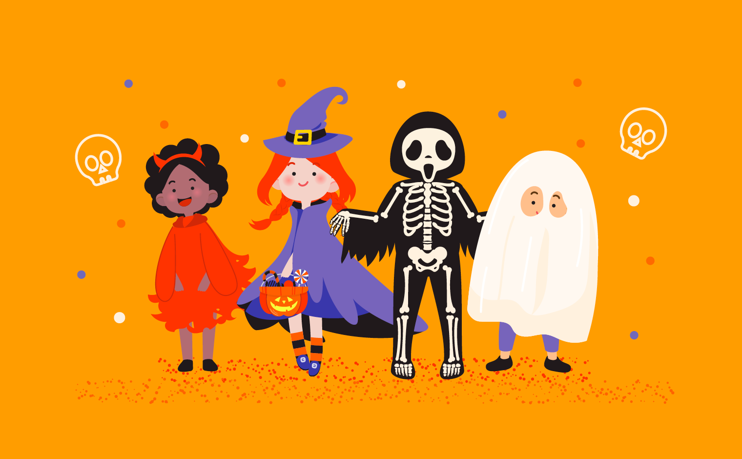 an illustration of children in various halloween costumes